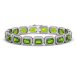 25.41 ctw Peridot & Diamond Micro Pave Halo Bracelet 10k White Gold - REF-345M5G