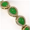 Image 3 : 13.19 ctw Jade & Diamond Micro Pave Halo Bracelet 10k Yellow Gold - REF-305F8M