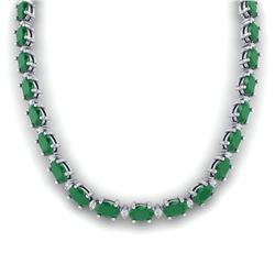 55.5 ctw Emerald & VS/SI Certified Diamond Eternity Necklace 10k White Gold - REF-425M5G