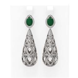 7.82 ctw Emerald & Diamond Earrings 18K White Gold - REF-527A3N