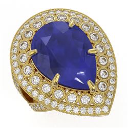16.29 ctw Certified Sapphire & Diamond Victorian Ring 14K Yellow Gold - REF-345M5G