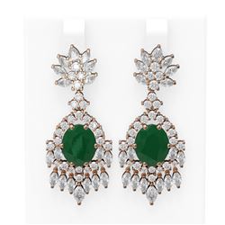 16.04 ctw Emerald & Diamond Earrings 18K Rose Gold - REF-889F3M