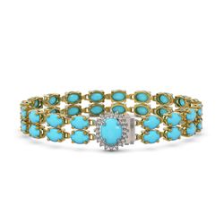 21.22 ctw Turquoise & Diamond Bracelet 14K Yellow Gold - REF-218H2R