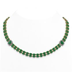 41.63 ctw Emerald & Diamond Necklace 14K Yellow Gold - REF-527Y3X