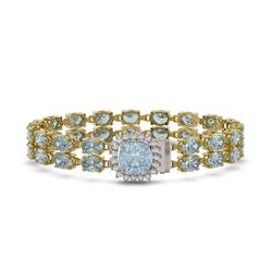 14.93 ctw Aquamarine & Diamond Bracelet 14K Yellow Gold - REF-245A5N