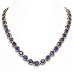 52.15 ctw Sapphire & Diamond Micro Pave Halo Necklace 10k Yellow Gold - REF-763K6Y