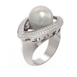 1 ctw Diamond & Pearl Ring 18K White Gold - REF-169K3Y