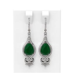 8.43 ctw Emerald & Diamond Earrings 18K White Gold - REF-245M5G