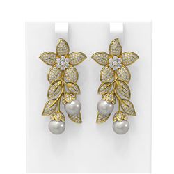 3.05 ctw Diamond & Pearl Earrings 18K Yellow Gold - REF-328H2R