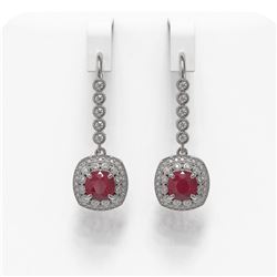 5.1 ctw Certified Ruby & Diamond Victorian Earrings 14K White Gold - REF-172F8M