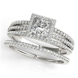 1.3 ctw Certified VS/SI Princess Diamond 2pc Set Halo 14k White Gold - REF-182M2G