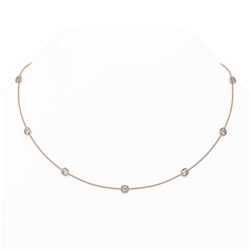 3 ctw Cushion cut Diamond Station Necklace 18K Rose Gold - REF-507K3Y