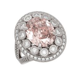 7.06 ctw Certified Morganite & Diamond Victorian Ring 14K White Gold - REF-304Y4X
