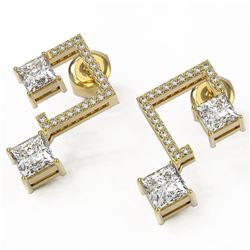 3 ctw Princess Diamond Earrings 18K Yellow Gold - REF-518X2A
