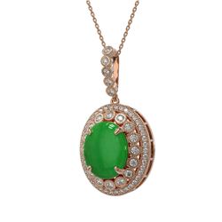 9.17 ctw Jade & Diamond Victorian Necklace 14K Rose Gold - REF-245H5R