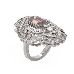 6.35 ctw Morganite & Diamond Ring 18K White Gold - REF-425R5K