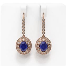 9.25 ctw Certified Sapphire & Diamond Victorian Earrings 14K Rose Gold - REF-243Y5X