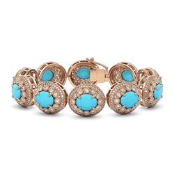 38.17 ctw Turquoise & Diamond Victorian Bracelet 14K Rose Gold - REF-1179W3H
