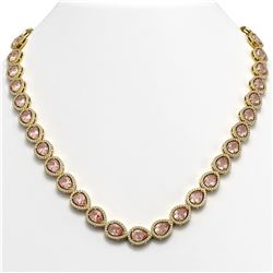35.13 ctw Morganite & Diamond Micro Pave Halo Necklace 10k Yellow Gold - REF-827Y8X