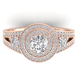 1.50 ctw Certified VS/SI Diamond Art Deco 3 Stone Ring 14k Rose Gold - REF-170K8Y