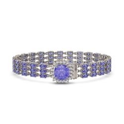 27.75 ctw Tanzanite & Diamond Bracelet 14K White Gold - REF-377M5G