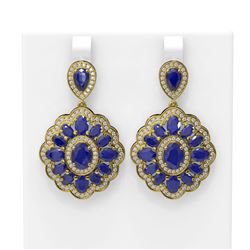 19.42 ctw Sapphire & Diamond Earrings 18K Yellow Gold - REF-344W2H
