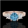 Image 2 : 1.41 ctw Intense Blue Diamond Art Deco 3 Stone Ring 18k Rose Gold - REF-180N2F