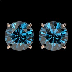 3.15 ctw Certified Intense Blue Diamond Stud Earrings 10k Rose Gold - REF-355F9M