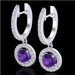 1.75 ctw Amethyst & Micro Pave VS/SI Diamond Earrings 18k White Gold - REF-86A2N