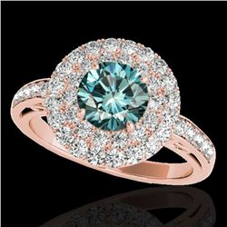 2.25 ctw SI Certified Fancy Blue Diamond Halo Ring 10k Rose Gold - REF-177X3A