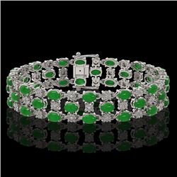 25.85 ctw Jade & Diamond Bracelet 10K White Gold - REF-227Y3X