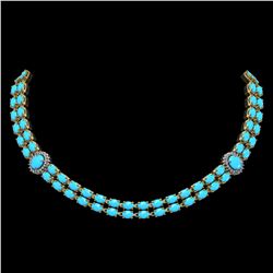 29.16 ctw Turquoise & Diamond Necklace 14K Yellow Gold - REF-454G5W