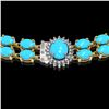 Image 3 : 29.16 ctw Turquoise & Diamond Necklace 14K Yellow Gold - REF-454G5W