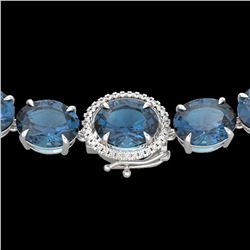 177 ctw London Blue Topaz & Diamond Micro Necklace 14k White Gold - REF-563X5A