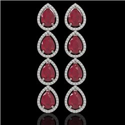 16.01 ctw Ruby & Diamond Micro Pave Halo Earrings 10k White Gold - REF-236K4Y