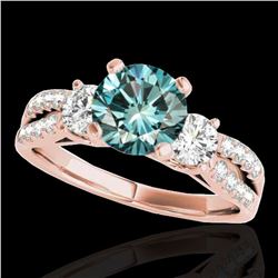 1.5 ctw SI Certified Fancy Blue Diamond 3 Stone Ring 10k Rose Gold - REF-129G5W