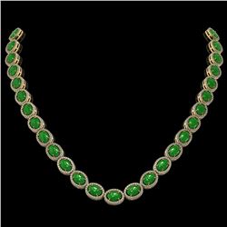 49.93 ctw Jade & Diamond Micro Pave Halo Necklace 10k Yellow Gold - REF-563F5M