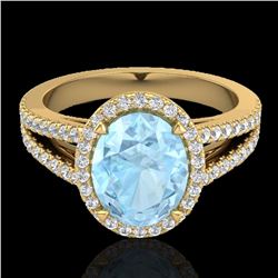 3 ctw Aquamarine & Micro VS/SI Diamond Halo Ring 18k Yellow Gold - REF-83W6H