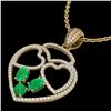 Image 1 : 3 ctw Emerald & Micro Pave Designer Heart Necklace 14k Yellow Gold - REF-134Y5X