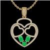 Image 2 : 3 ctw Emerald & Micro Pave Designer Heart Necklace 14k Yellow Gold - REF-134Y5X