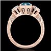 Image 3 : 1.66 ctw Intense Blue Diamond Art Deco 3 Stone Ring 18k Rose Gold - REF-254G5W