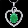 Image 1 : 4 ctw Emerald & VS/SI Diamond Designer Heart Necklace 14k White Gold - REF-81H8R