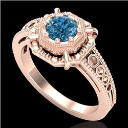 0.53 ctw Fancy Intense Blue Diamond Art Deco Ring 18k Rose Gold - REF-109X3A