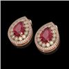 Image 2 : 9.74 ctw Certified Ruby & Diamond Victorian Earrings 14K Rose Gold - REF-254N4F