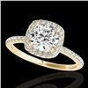 Image 1 : 1.5 ctw Certified Diamond Solitaire Halo Ring 10k Yellow Gold - REF-238Y6X