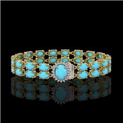 21.22 ctw Turquoise & Diamond Bracelet 14K Yellow Gold - REF-218A2N