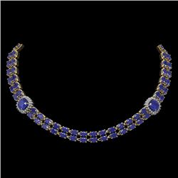 43.97 ctw Sapphire & Diamond Necklace 14K Yellow Gold - REF-527W3H