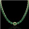 Image 2 : 92 ctw Emerald & VS/SI Diamond Micro Pave Necklace 14k Yellow Gold - REF-618W2H