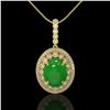Image 2 : 9.17 ctw Jade & Diamond Victorian Necklace 14K Yellow Gold - REF-245F5M