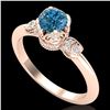 Image 1 : 1 ctw Intense Blue Diamond Engagment Art Deco Ring 18k Rose Gold - REF-107N3F